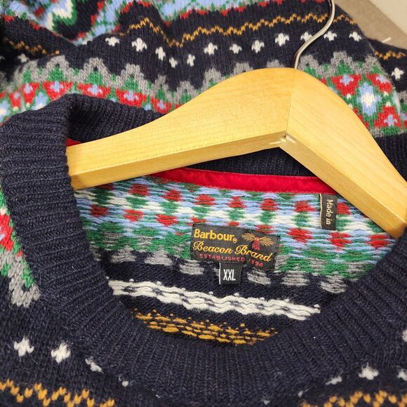 Barbour Merino Wool Sweater Nordic Fair Isle Houndstooth Men's XXL Elbow Patches - Picture 11 of 14